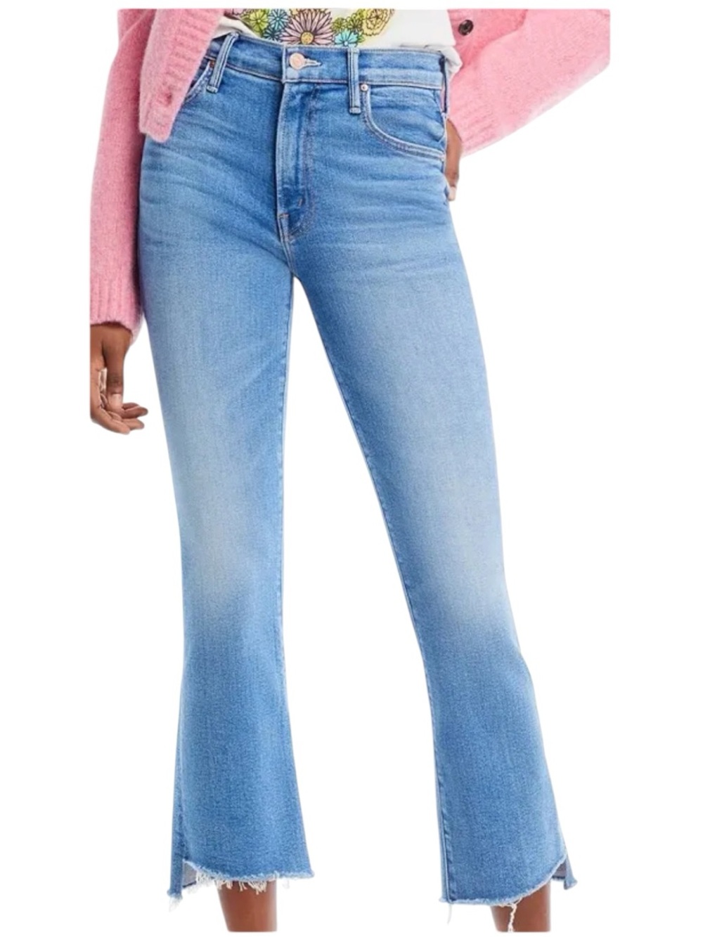 Mother The Insider Crop Step Fray Jeans Womens 30 Blue Raw Hem High Rise